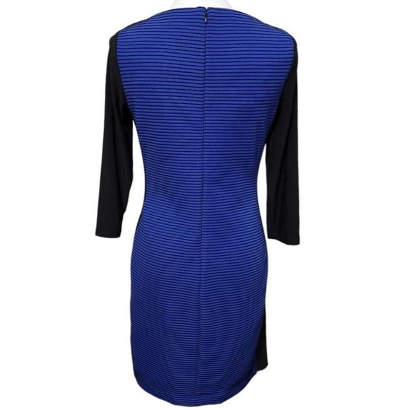 Size 12 CHAPS BLUE/BLACK STRIPED KNIT COLORBLOCK SHEATH DRESS Classy Fall Winter - Picture 5 of 7